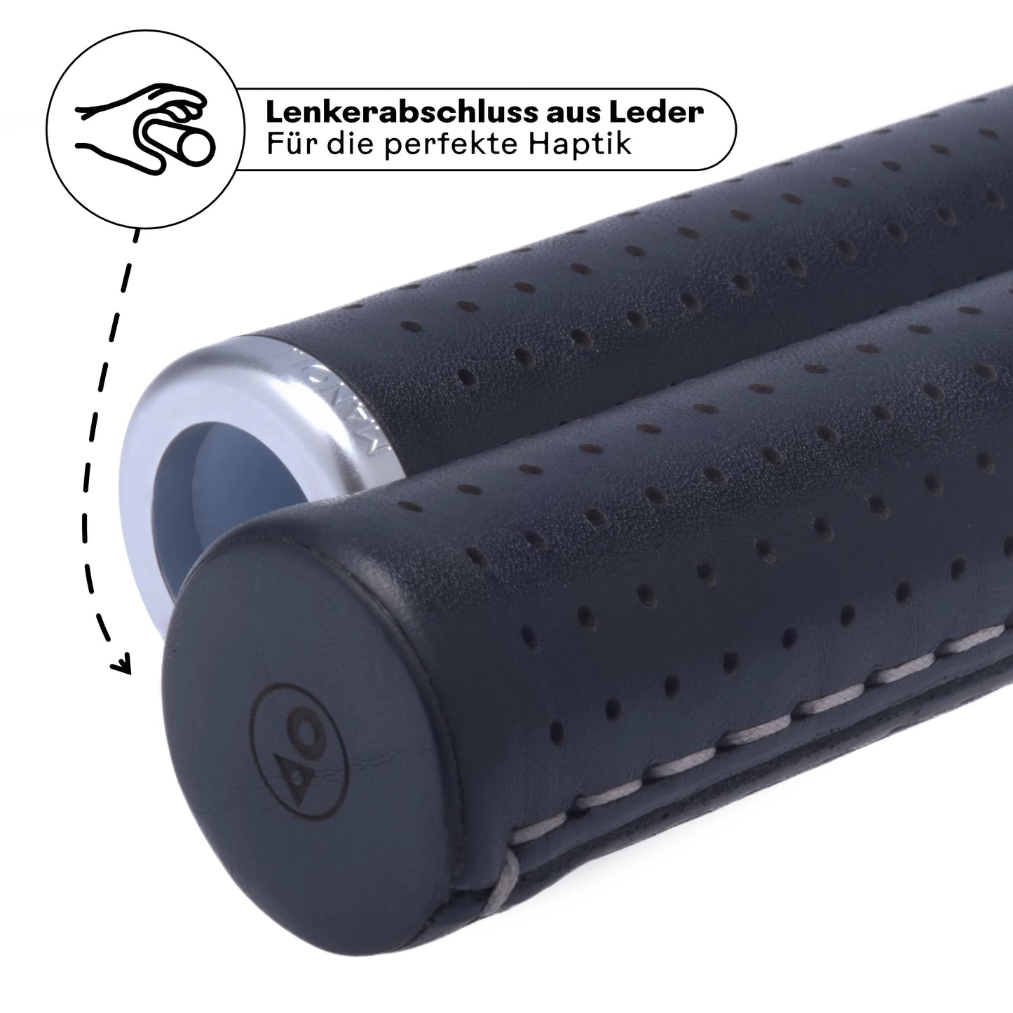 Manoli Fahrradgriffe Leder schwarz (Nero) mit hochwertigem Lenkerabschluss aus Leder – perfekte Haptik und edles Design für Brompton und Falträder. Handgefertigt für maximalen Komfort und Langlebigkeit.