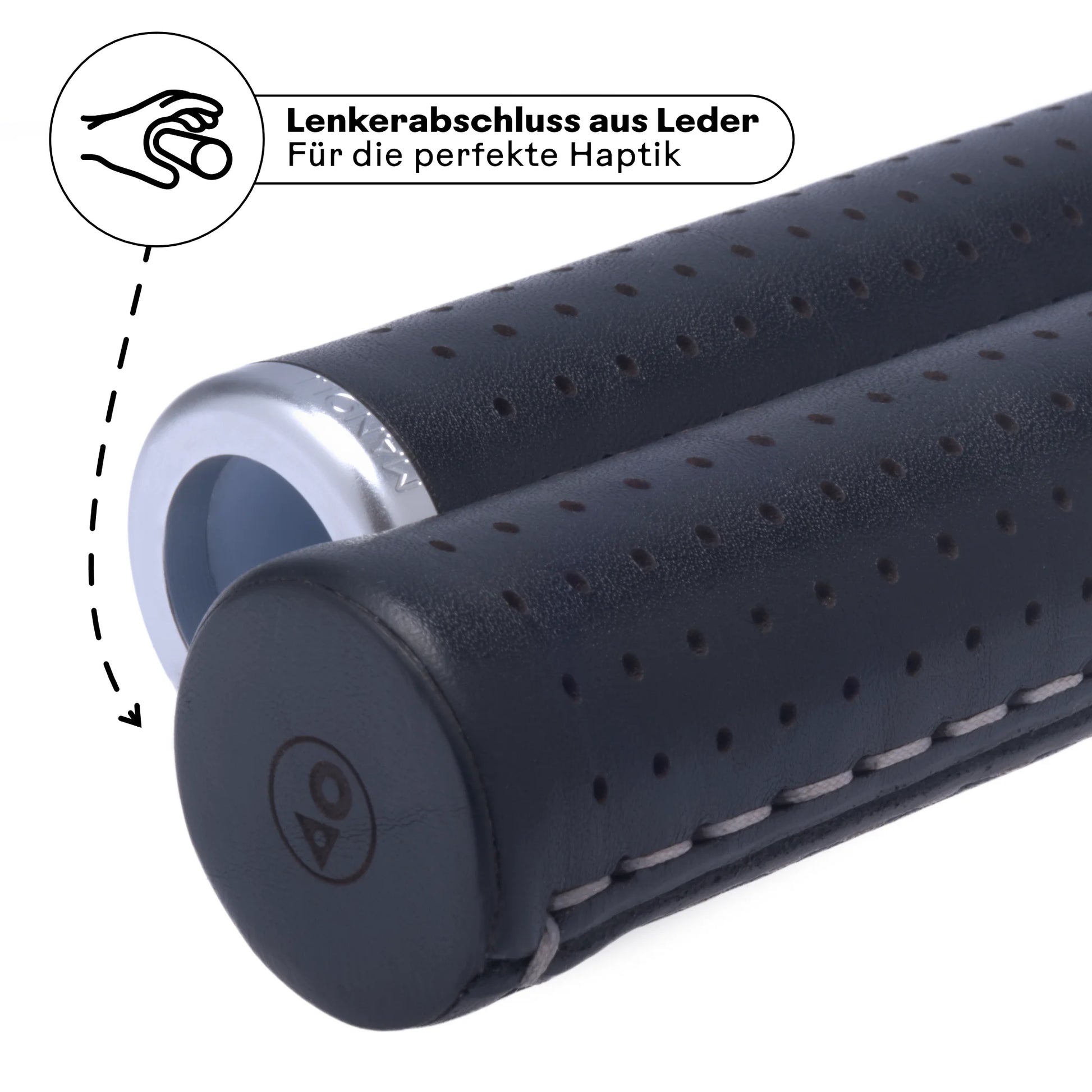 Manoli Fahrradgriffe Leder schwarz (Nero) mit hochwertigem Lenkerabschluss aus Leder – perfekte Haptik und edles Design für Brompton und Falträder. Handgefertigt für maximalen Komfort und Langlebigkeit.